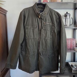 G. H. Bass & Co. Mossy Dark Green Brown Men's Jacket XL Hood Drawstring Waist